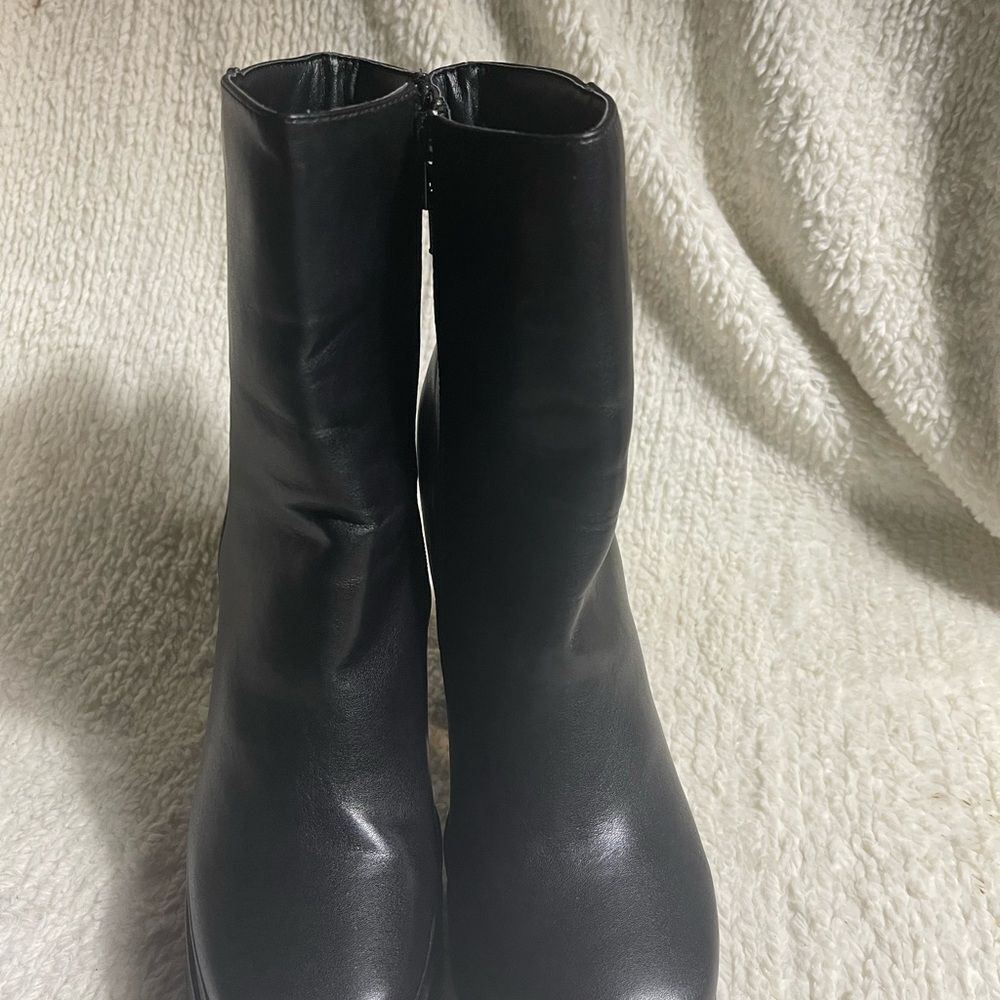 Olivia Ferguson synthetic black platform block heel ankle boots side zipper SZ9 - Picture 4 of 14